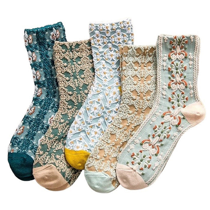 EMBROIDERED SOCK SET WITH FIVE PAIRS FOR DAILY WEAR
