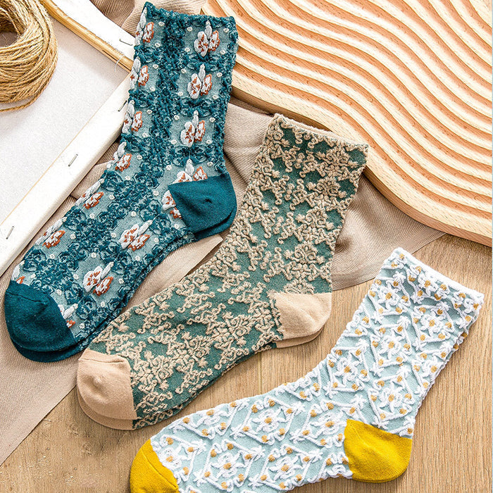 EMBROIDERED SOCK SET WITH FIVE PAIRS FOR DAILY WEAR