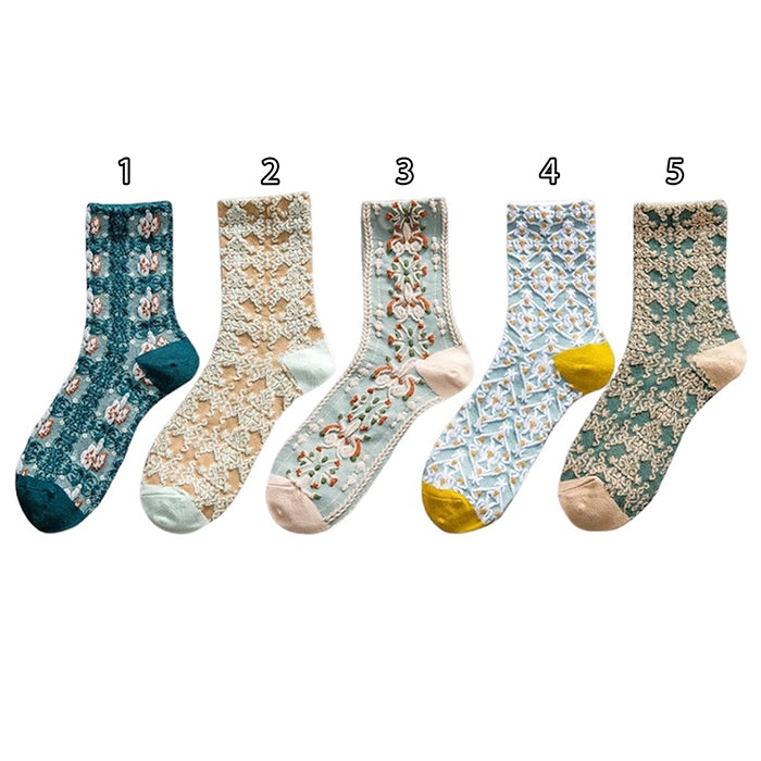 EMBROIDERED SOCK SET WITH FIVE PAIRS FOR DAILY WEAR