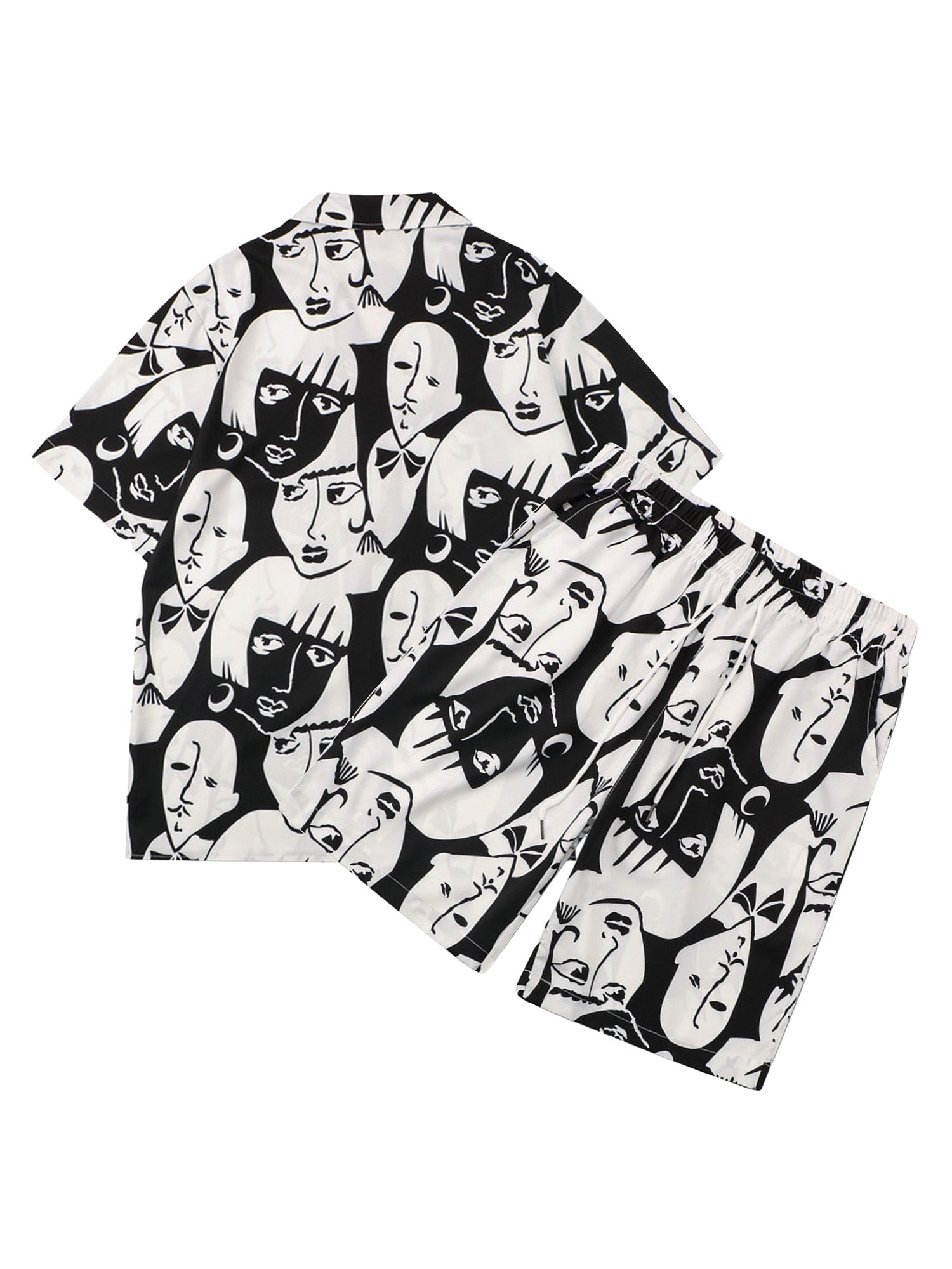 FACE-PATTERNED SHIRT AND SHORTS SET WITH BOLD PRINT DESIGN