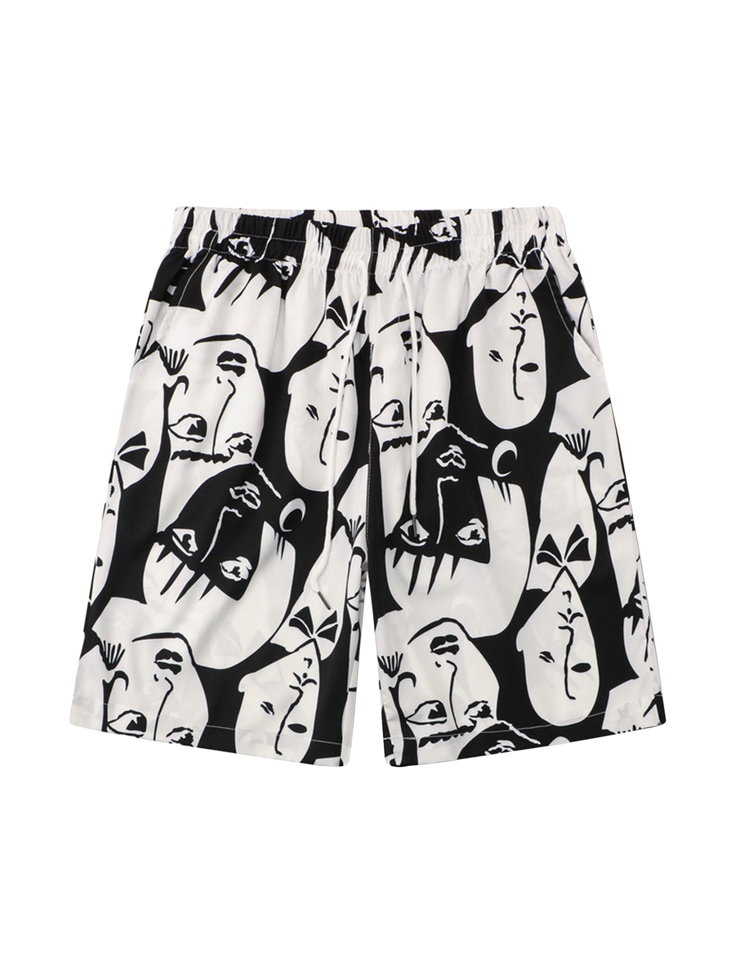 FACE-PATTERNED SHIRT AND SHORTS SET WITH BOLD PRINT DESIGN