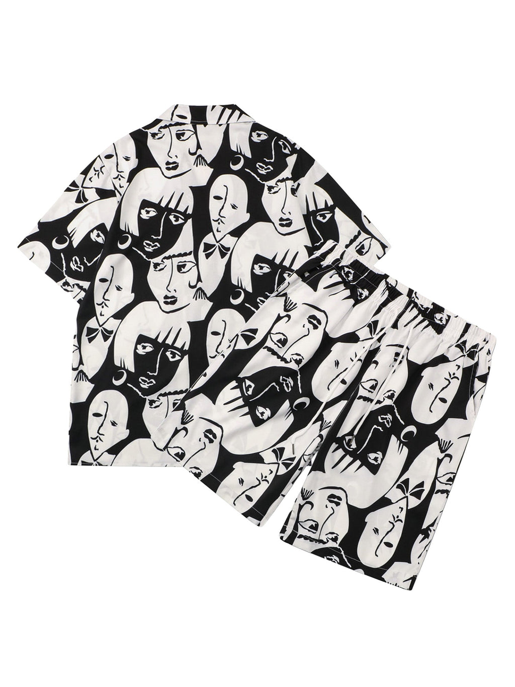 FACE-PATTERNED SHIRT AND SHORTS SET WITH BOLD PRINT DESIGN