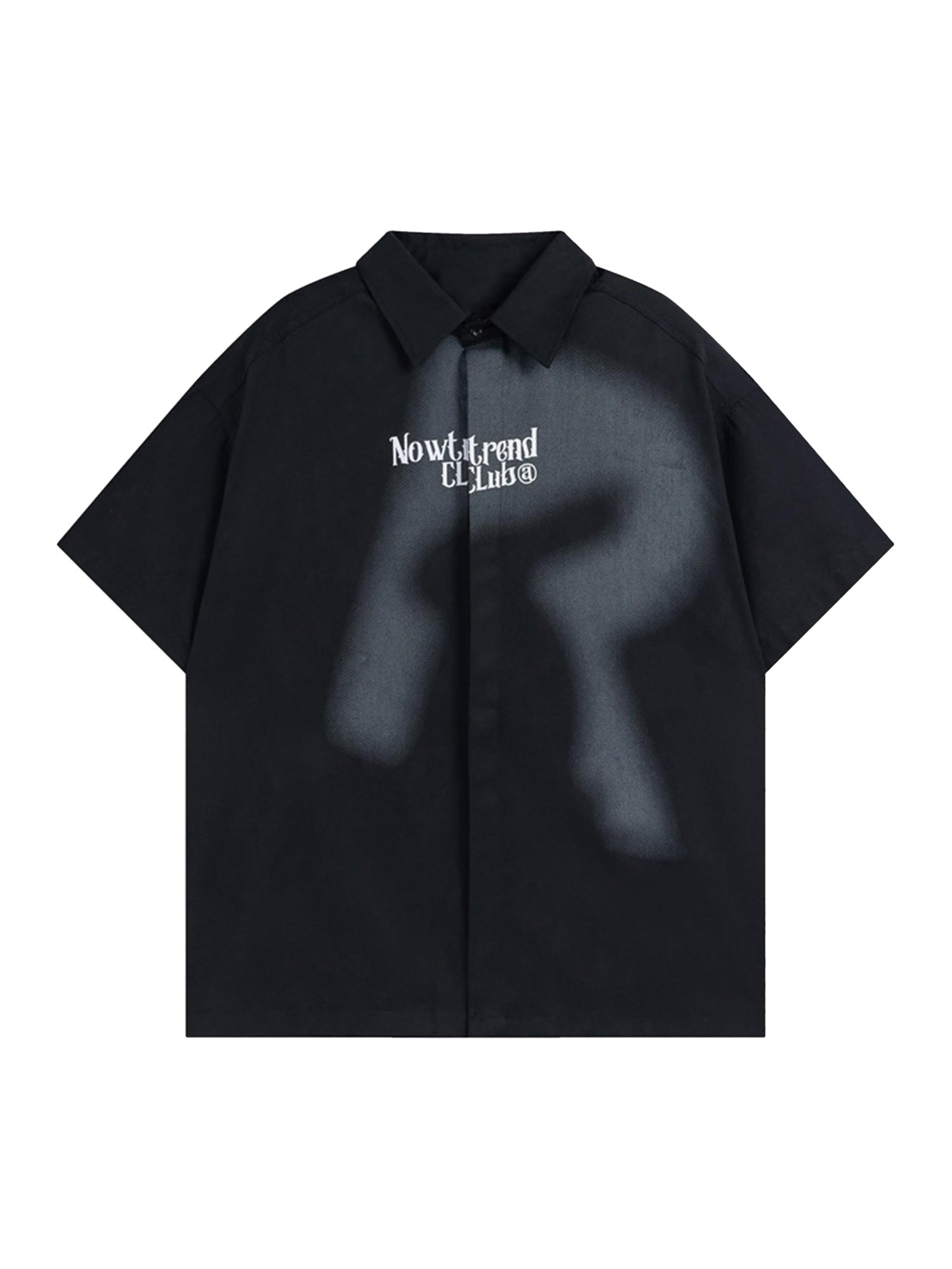 FADED GRAPHIC SHORT-SLEEVED SHIRT WITH LAPEL COLLAR IN TRENDY COTTON BLEND