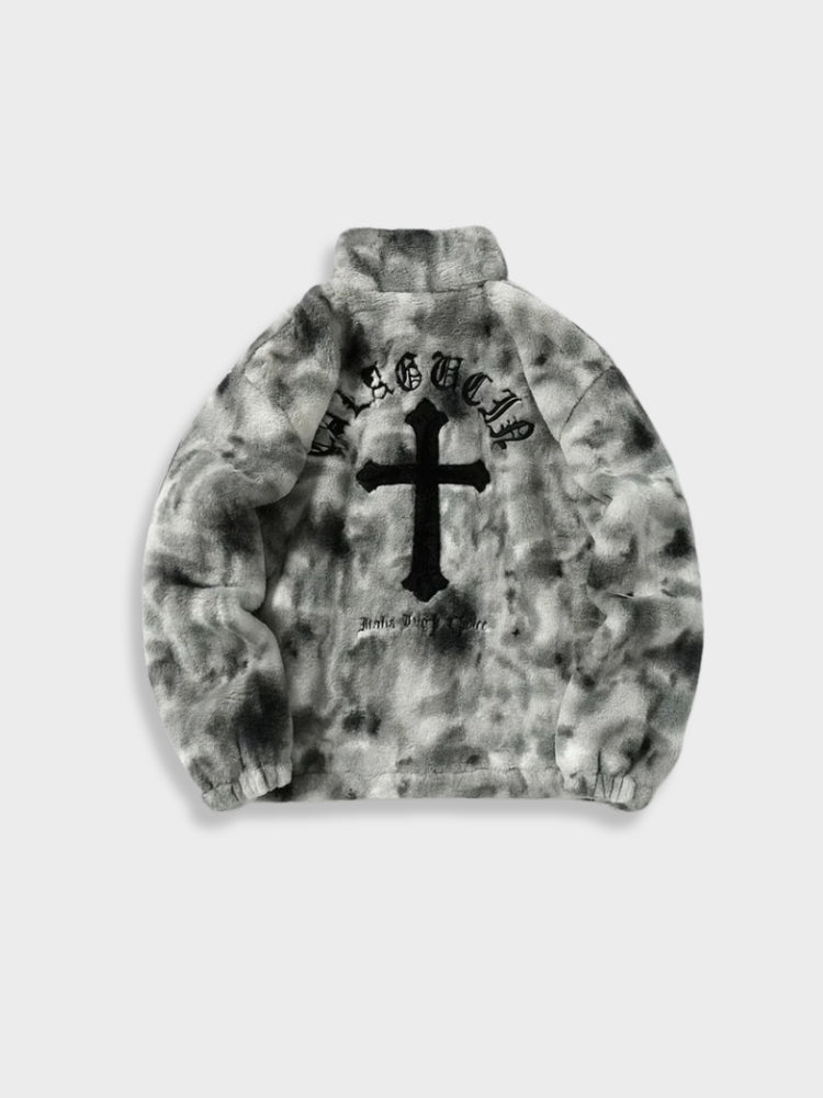 FAUX FUR JACKET WITH CROSS - RECOMMEND SIZING