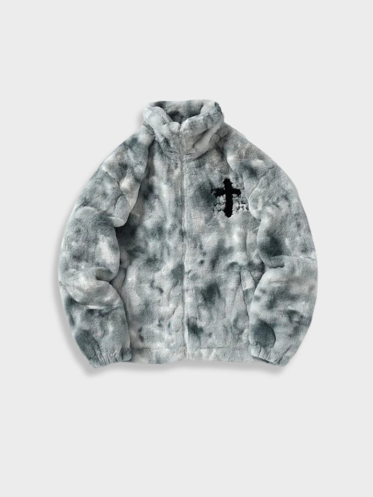 FAUX FUR JACKET WITH CROSS - RECOMMEND SIZING