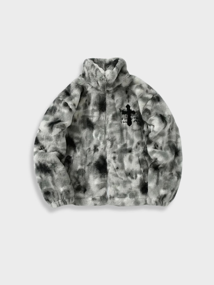 FAUX FUR JACKET WITH CROSS - RECOMMEND SIZING