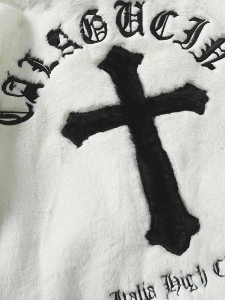 FAUX FUR JACKET WITH WHITE CROSS FOR WINTER ADVENTURES AND EVERYDAY WEAR