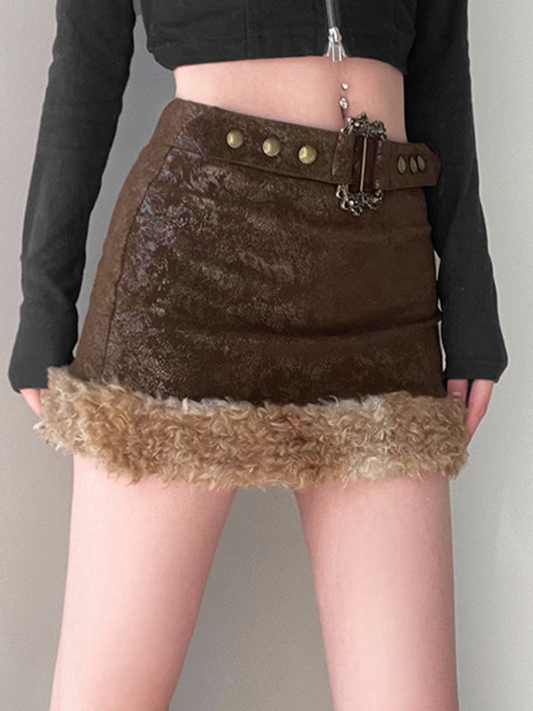 FAUX-FUR-TRIMMED MINISKIRT - SLIM FIT HIP POP STYLE