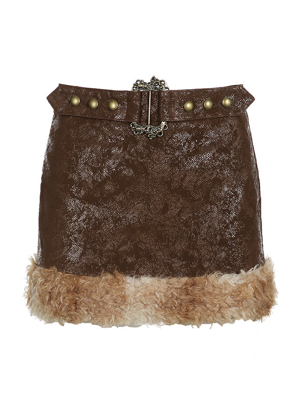 FAUX-FUR-TRIMMED MINISKIRT - SLIM FIT HIP POP STYLE