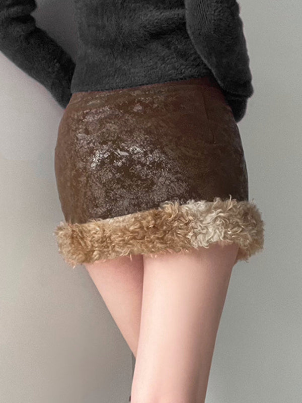 FAUX-FUR-TRIMMED MINISKIRT - SLIM FIT HIP POP STYLE