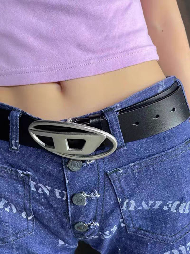 FAUX LEATHER BELT WITH SILVER D BUCKLE - BLACK FAUX LEATHER BELT