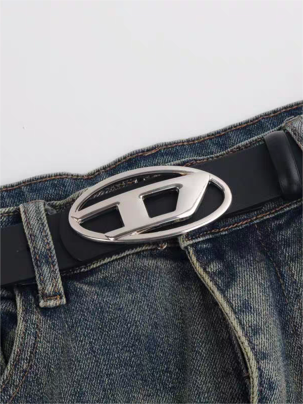 FAUX LEATHER BELT WITH SILVER D BUCKLE - BLACK FAUX LEATHER BELT