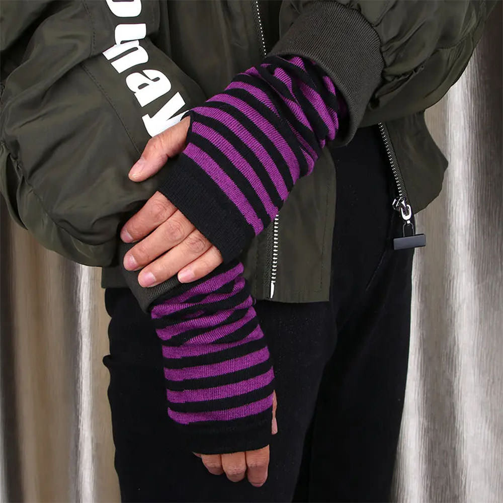FINGERLESS GLOVES: BLACK PINK STRIPED ARM WARMERS