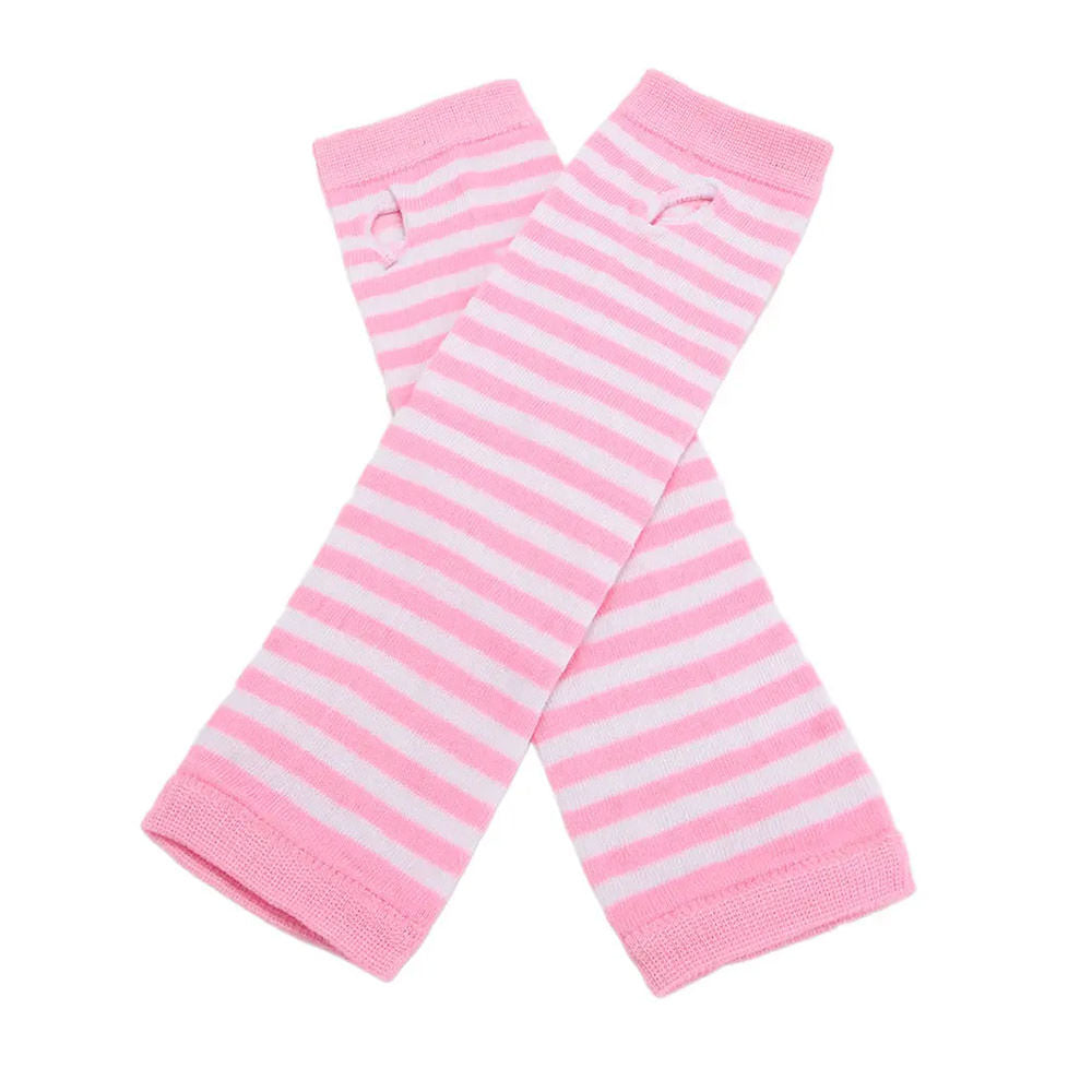 FINGERLESS GLOVES: BLACK PINK STRIPED ARM WARMERS