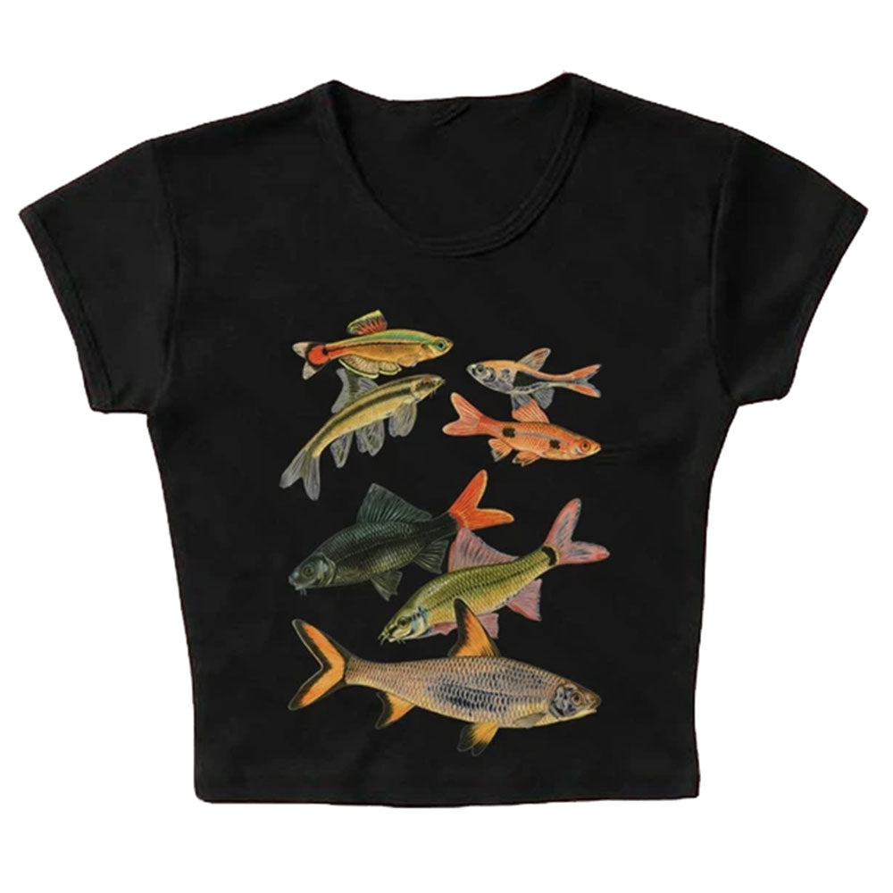 FISH ILLUSTRATION CROP TOP: AESTHETIC FISH PRINT