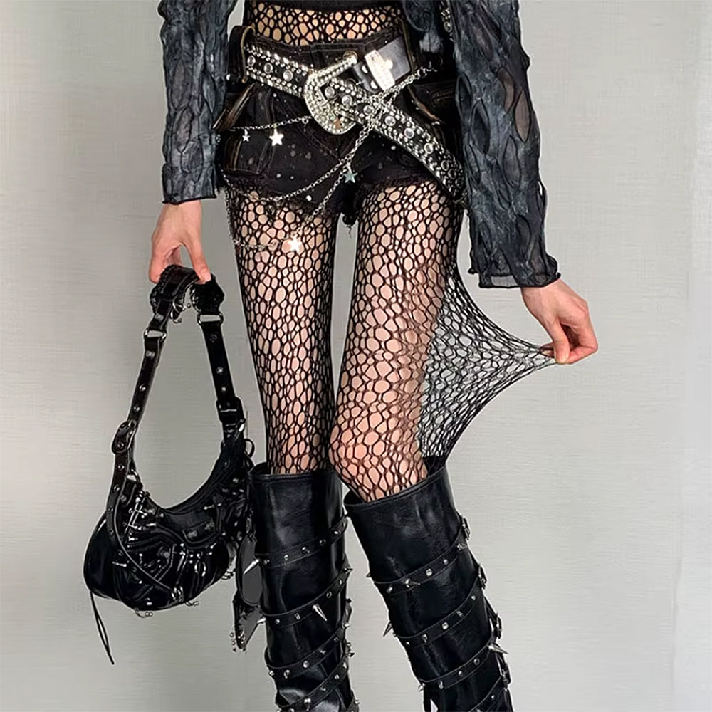 FISHNET STOCKINGS BURGUNDY DIVA AESTHETIC MESH TIGHTS FREE SIZE