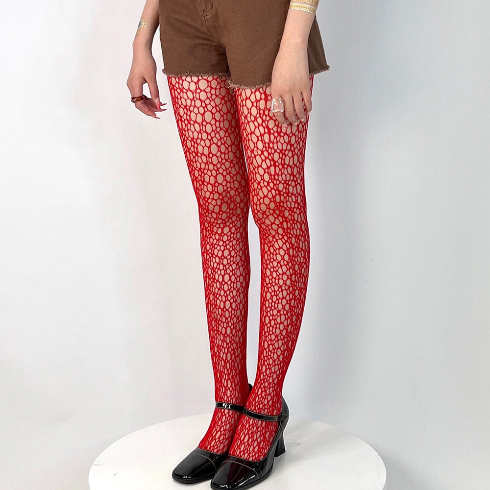 FISHNET STOCKINGS BURGUNDY DIVA AESTHETIC MESH TIGHTS FREE SIZE