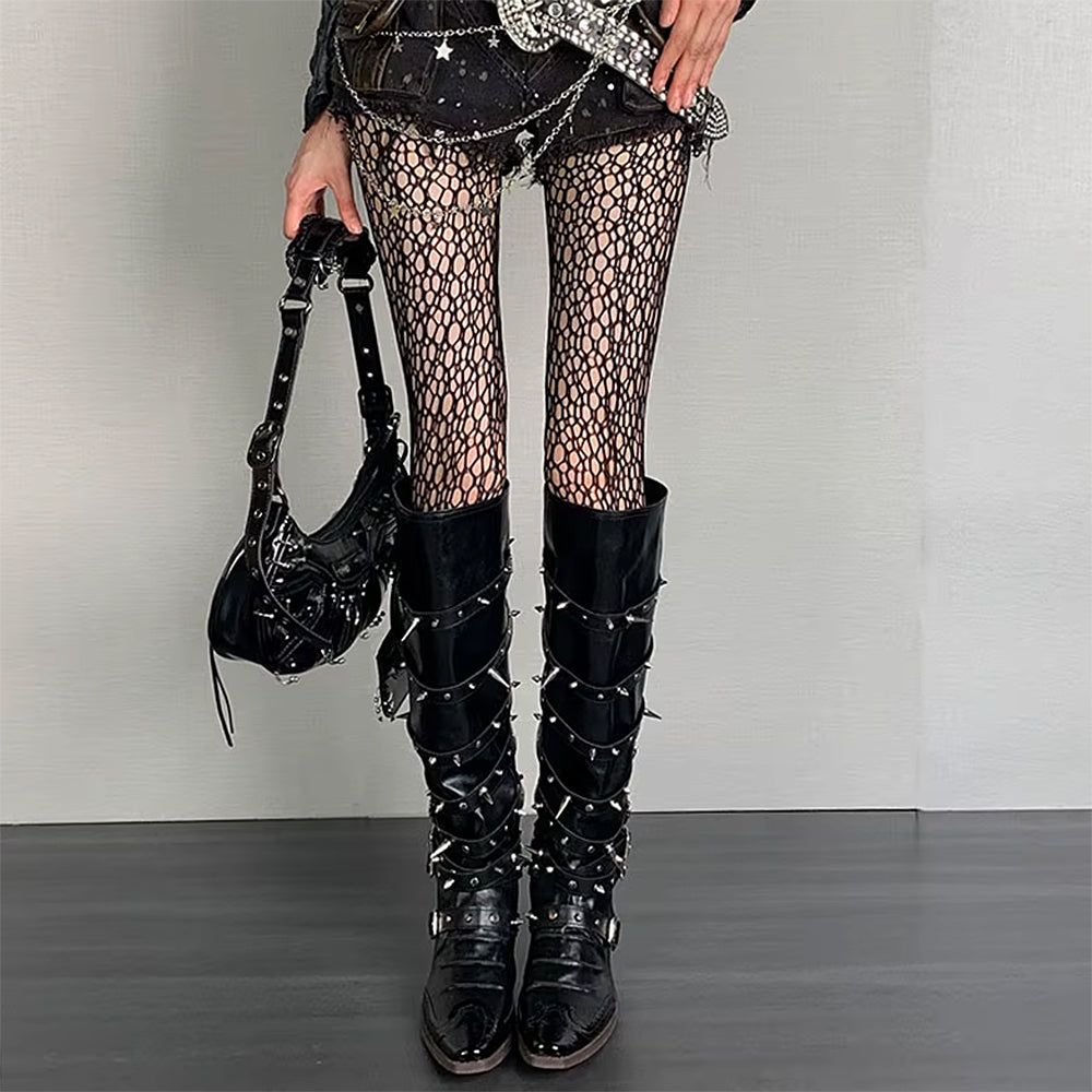 FISHNET STOCKINGS BURGUNDY DIVA AESTHETIC MESH TIGHTS FREE SIZE