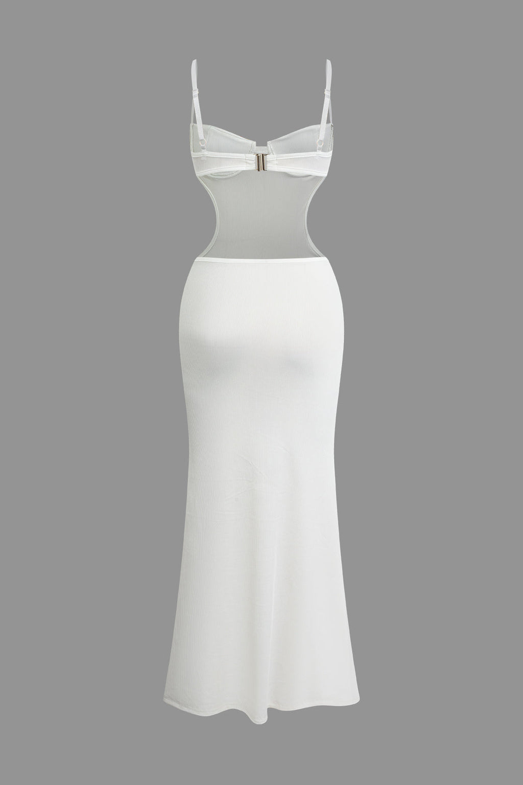 FITTED JERSEY RIBBED DRESS - WHITE FLOOR-LENGTH RIBBED DRESS