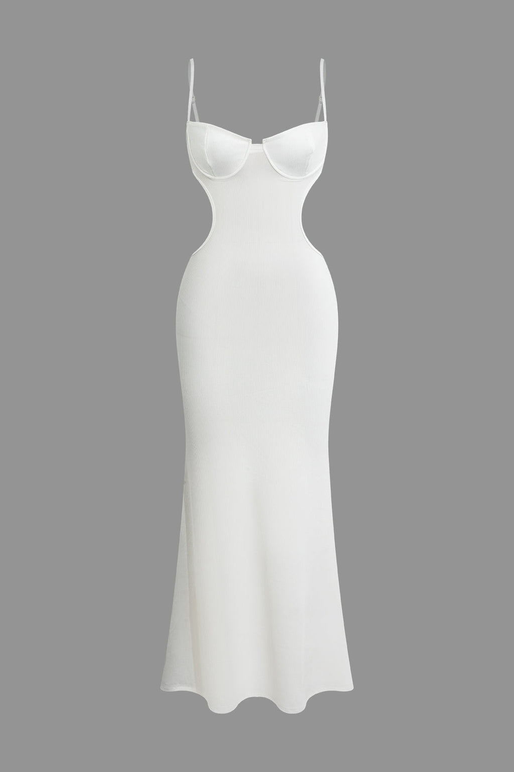 FITTED JERSEY RIBBED DRESS - WHITE FLOOR-LENGTH RIBBED DRESS