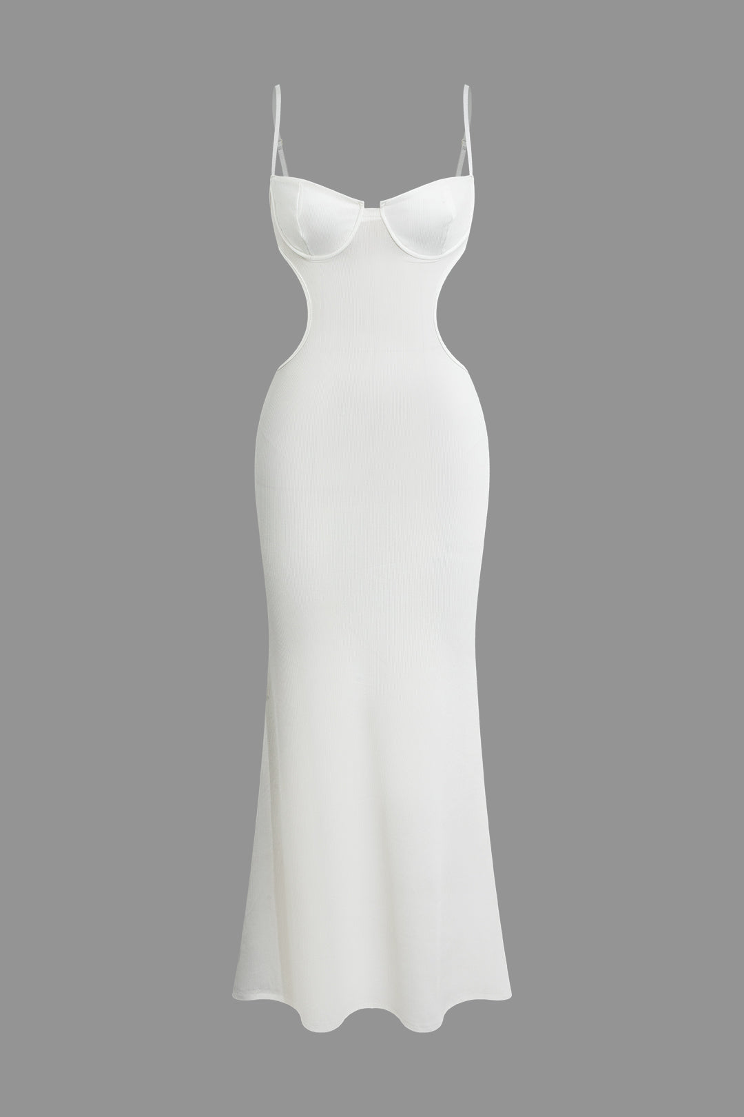 FITTED JERSEY RIBBED DRESS - WHITE FLOOR-LENGTH RIBBED DRESS