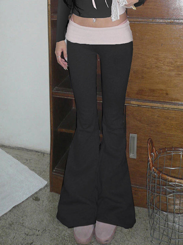 FLARED PANTS BLACK Y2K LOW WAIST CONTRAST DESIGN