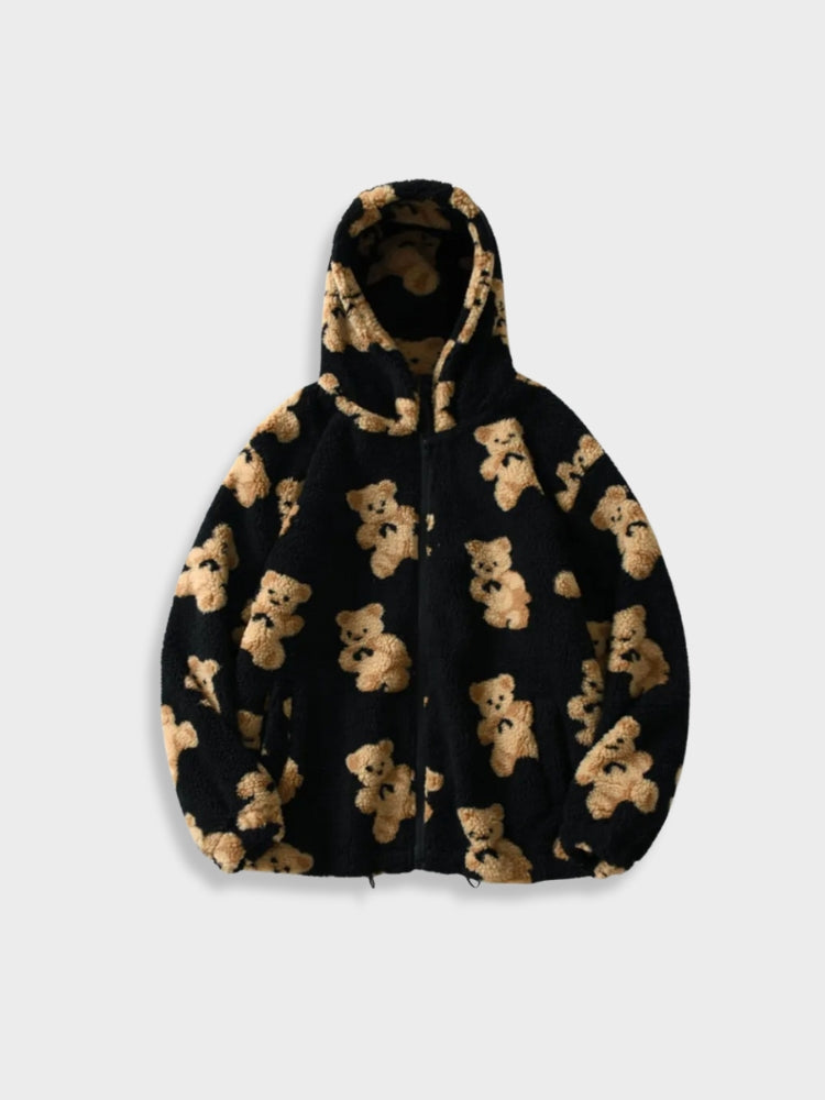 FLEECE HOODED JACKET COMFI BEAR TEDDY BEAR PRINT