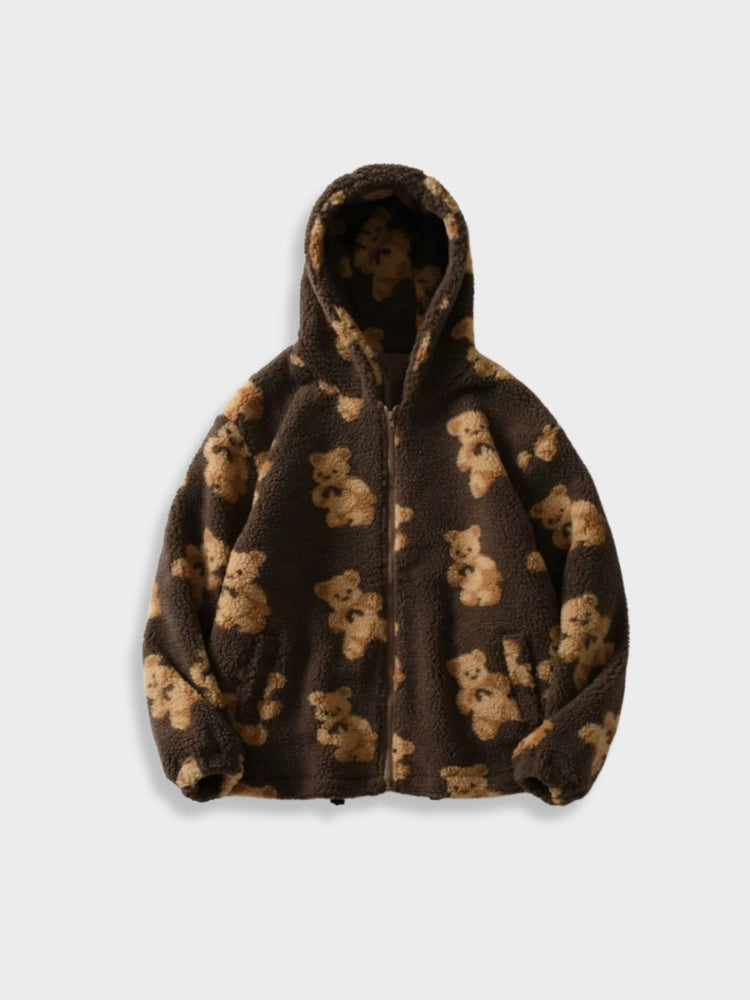 FLEECE HOODED JACKET COMFI BEAR TEDDY BEAR PRINT
