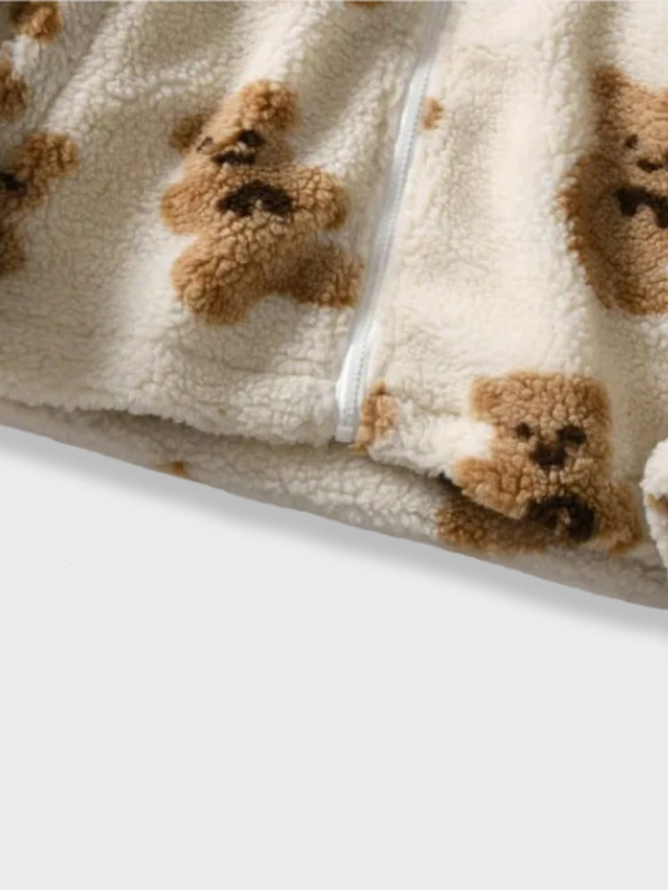 FLEECE HOODED JACKET COMFI BEAR TEDDY BEAR PRINT