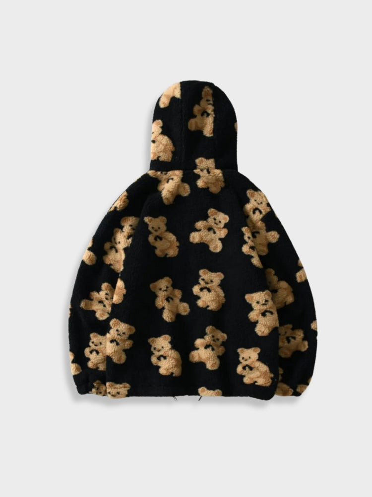 FLEECE HOODED JACKET COMFI BEAR TEDDY BEAR PRINT