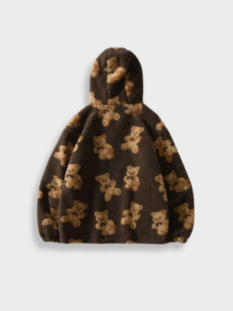 FLEECE HOODED JACKET COMFI BEAR TEDDY BEAR PRINT