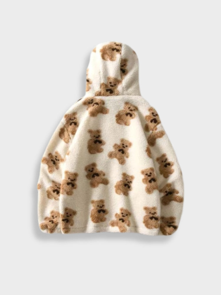 FLEECE HOODED JACKET COMFI BEAR TEDDY BEAR PRINT