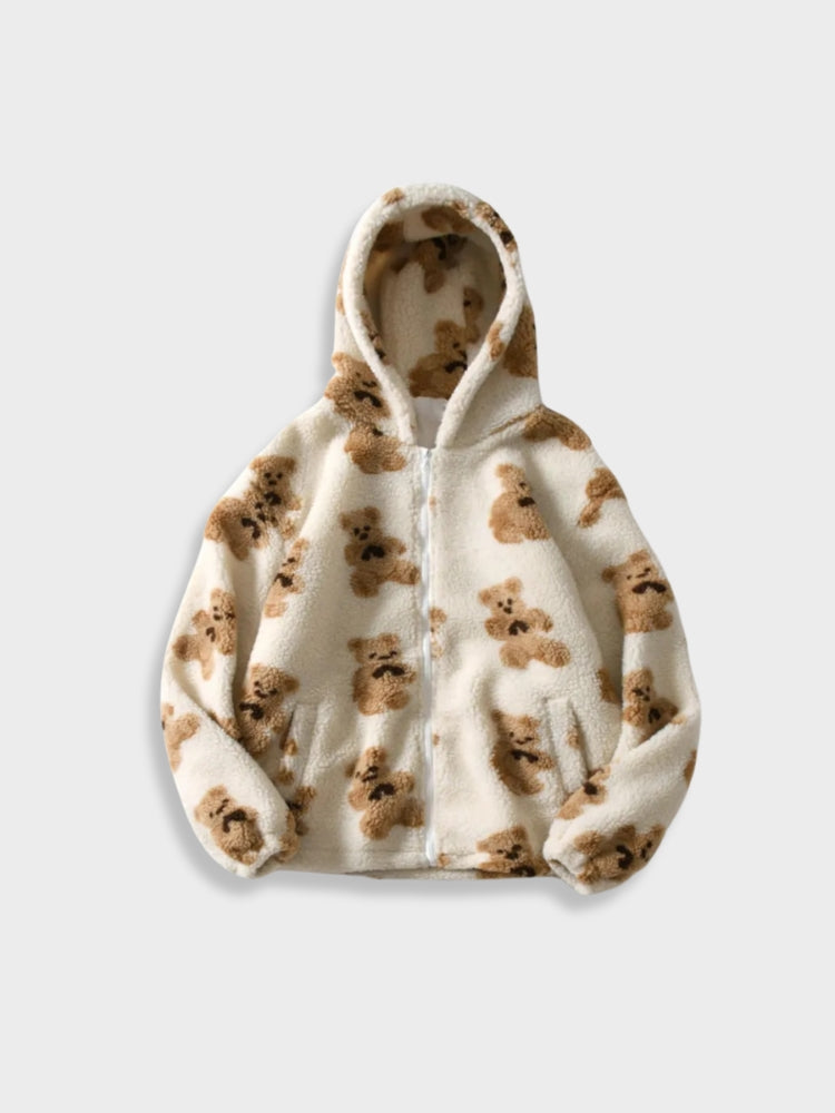 FLEECE HOODED JACKET COMFI BEAR TEDDY BEAR PRINT