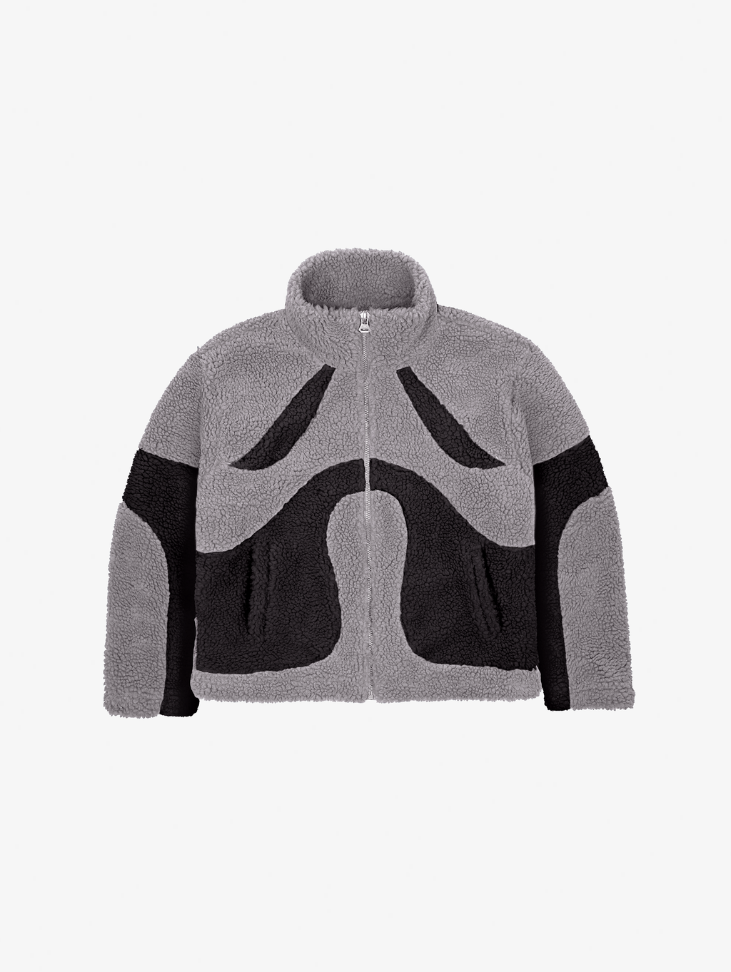 FLEECE JACKET GRAY AND BLACK OVERSIZED DROPPED SHOULDER DESIGN
