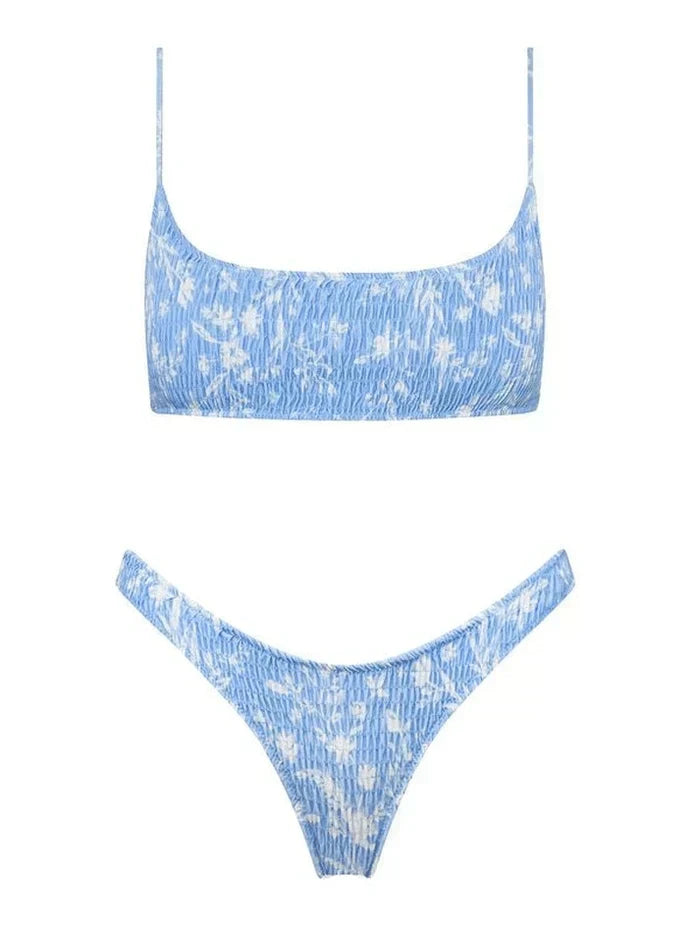 FLORAL BLISS TWO-PIECE SWIMSUIT WITH BLUE FLORAL DESIGN