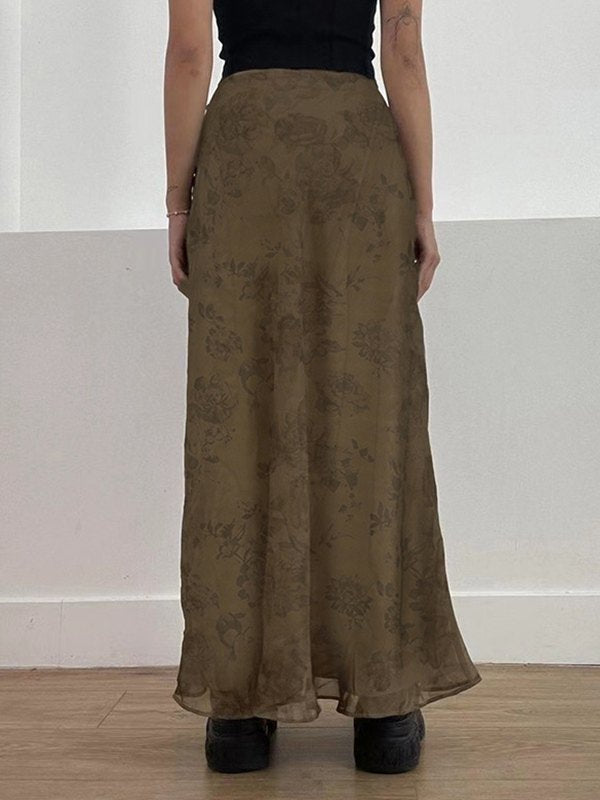 FLORAL BROWN MAXI SKIRT FOR EFFORTLESS STYLE AND COMFORT