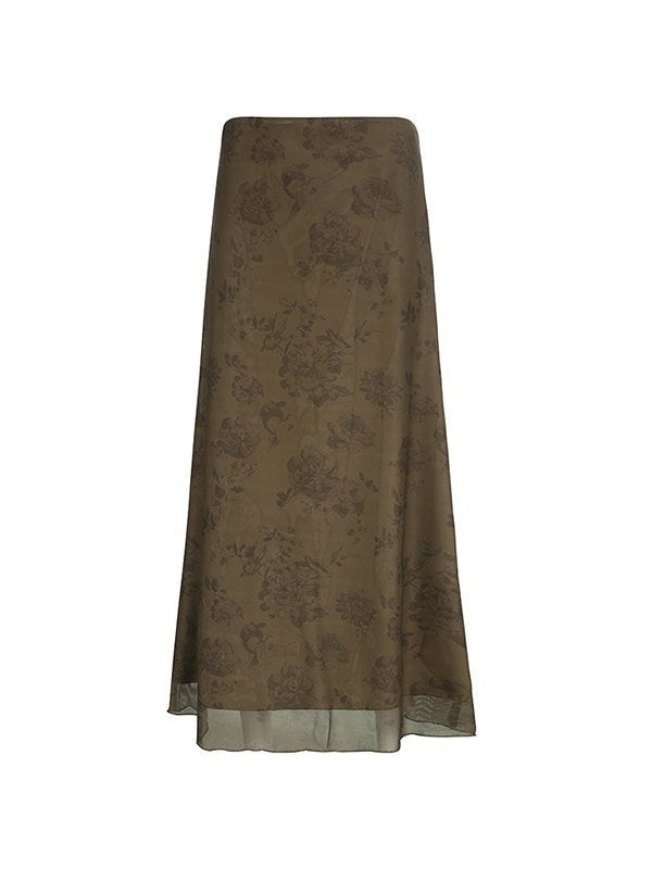 FLORAL BROWN MAXI SKIRT FOR EFFORTLESS STYLE AND COMFORT