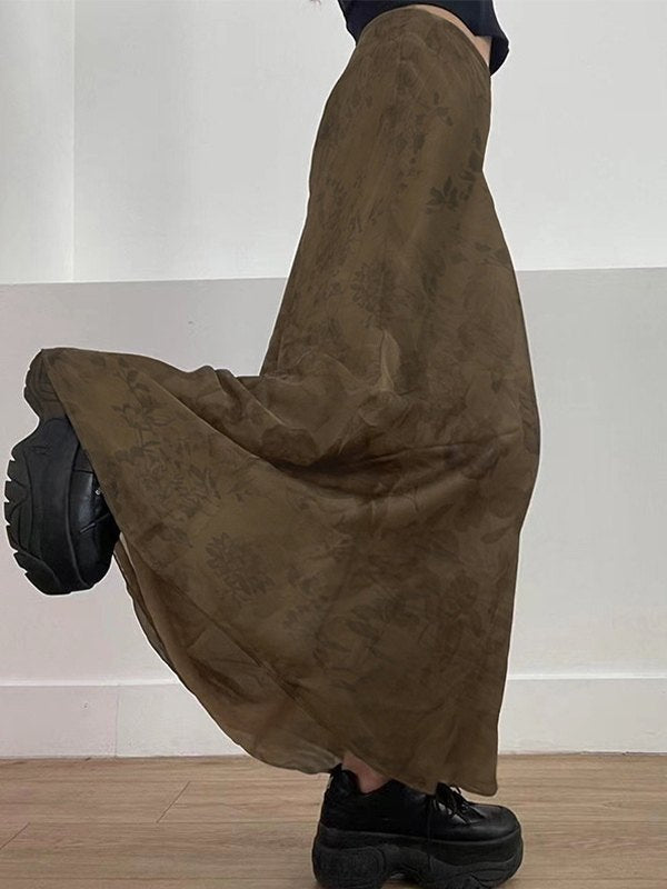 FLORAL BROWN MAXI SKIRT FOR EFFORTLESS STYLE AND COMFORT