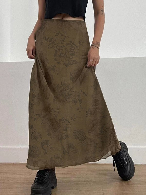 FLORAL BROWN MAXI SKIRT FOR EFFORTLESS STYLE AND COMFORT
