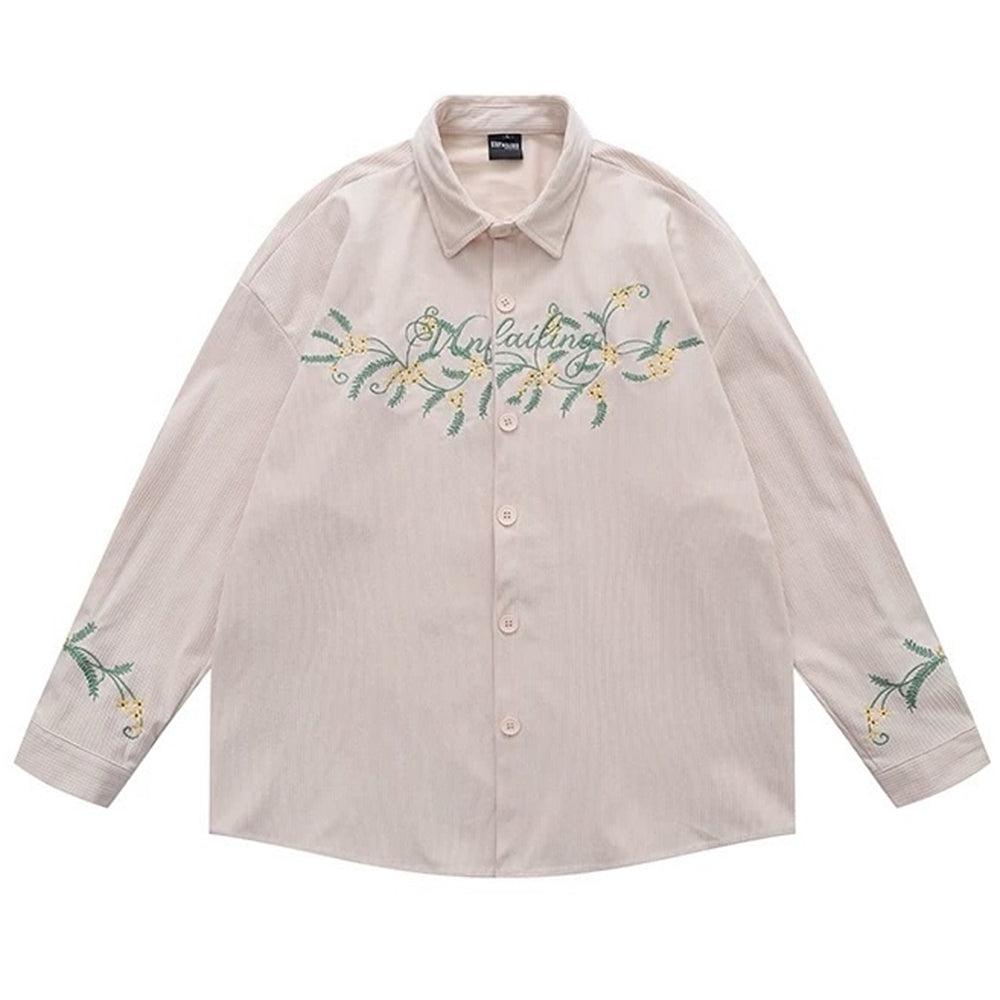 FLORAL EMBROIDERED CORDUROY SHIRT EARTHCORE AESTHETIC FLORAL