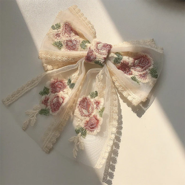 FLORAL EMBROIDERED LACE BOW ACCESSORY FOR DECORATIVE