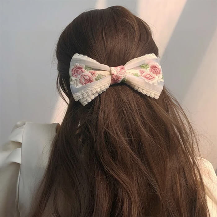 FLORAL EMBROIDERED LACE BOW ACCESSORY FOR DECORATIVE