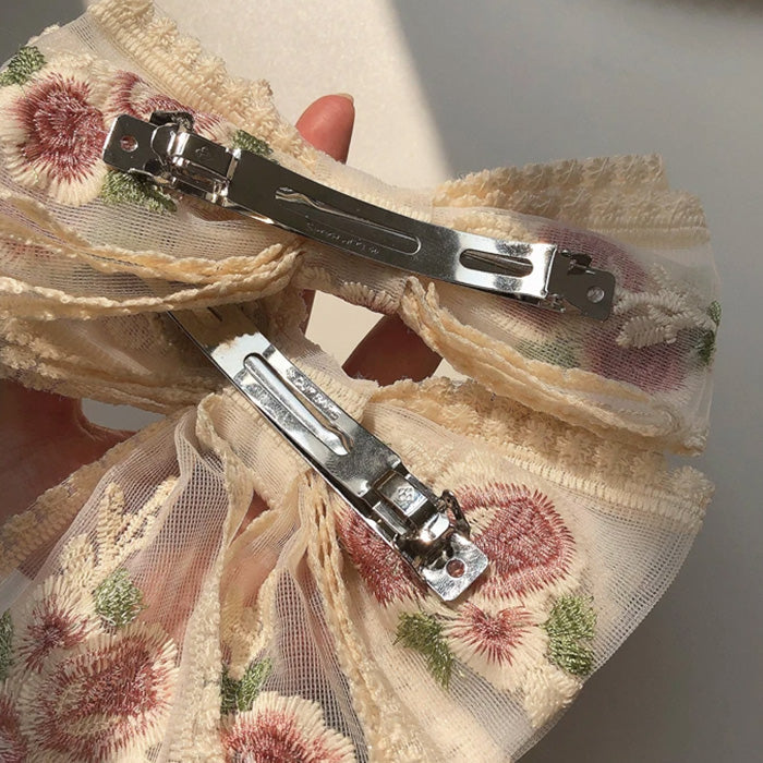 FLORAL EMBROIDERED LACE BOW ACCESSORY FOR DECORATIVE