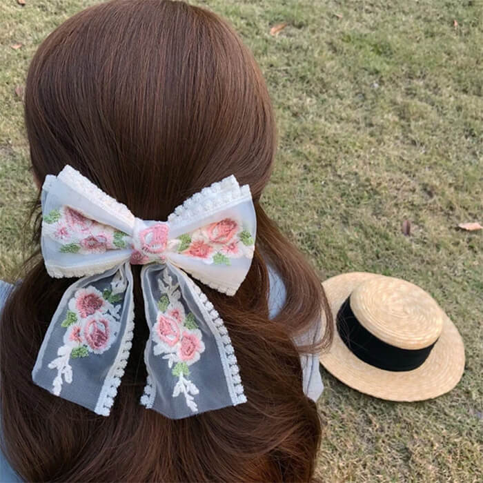 FLORAL EMBROIDERED LACE BOW ACCESSORY FOR DECORATIVE