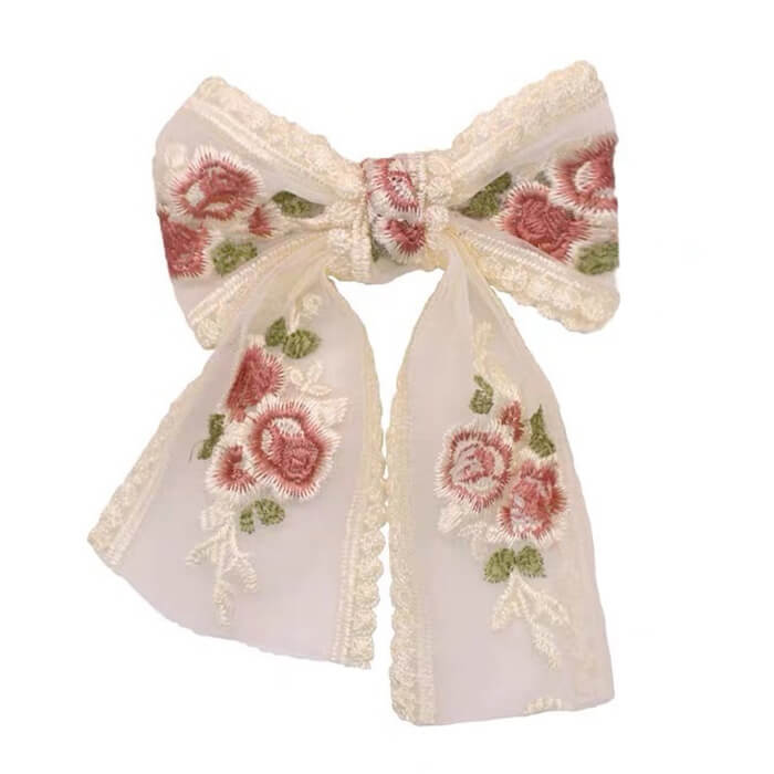 FLORAL EMBROIDERED LACE BOW ACCESSORY FOR DECORATIVE