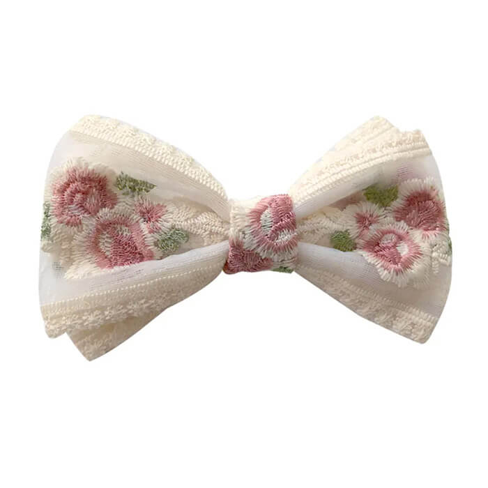 FLORAL EMBROIDERED LACE BOW ACCESSORY FOR DECORATIVE