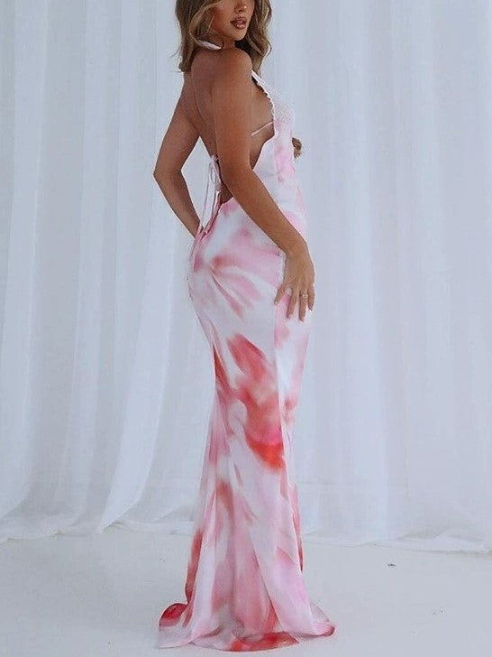 FLORAL HALTER MAXI DRESS - BOLD PRINTED DRESS FOR ELEGANT OCCASIONS