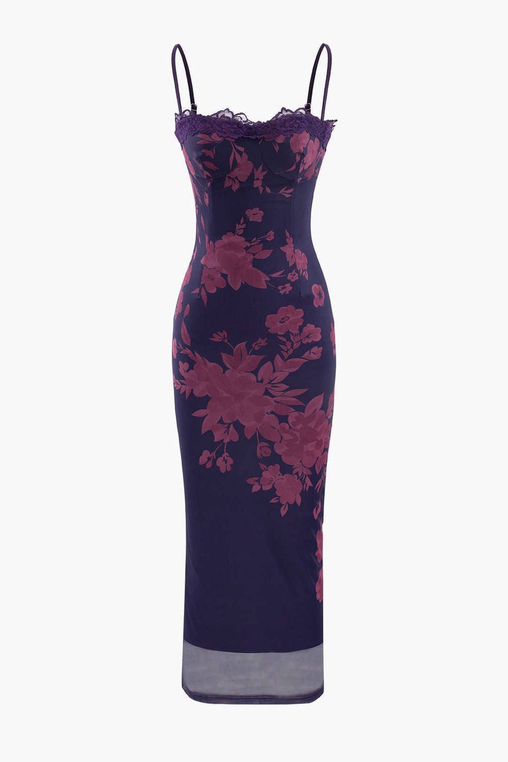 FLORAL LACE-TRIM SLIP DRESS UNIQUE PRINT MAXI DRESS