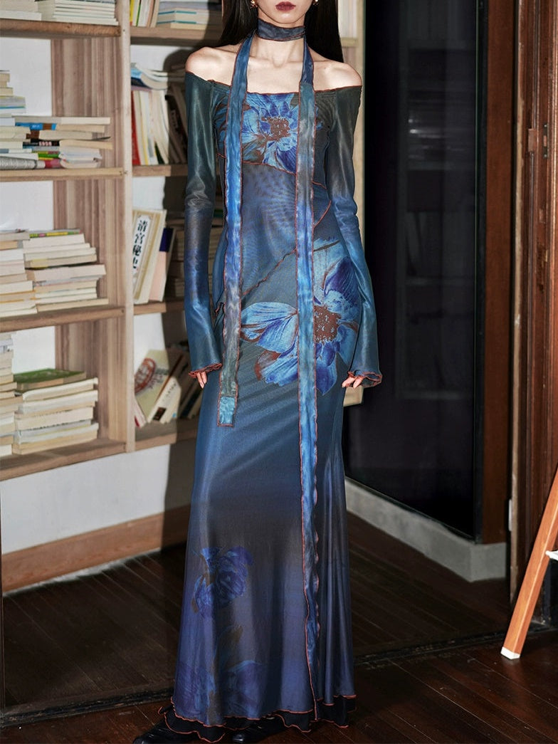 FLORAL MESH DRESS WITH SHOULDER FLORAL MESH DETAIL