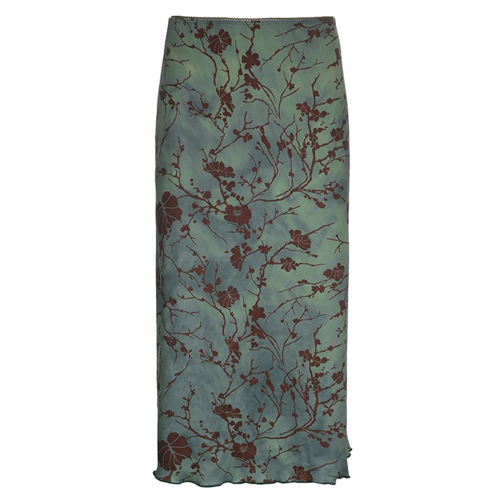 FLORAL MIDI SKIRT FAIRYCORE AESTHETIC